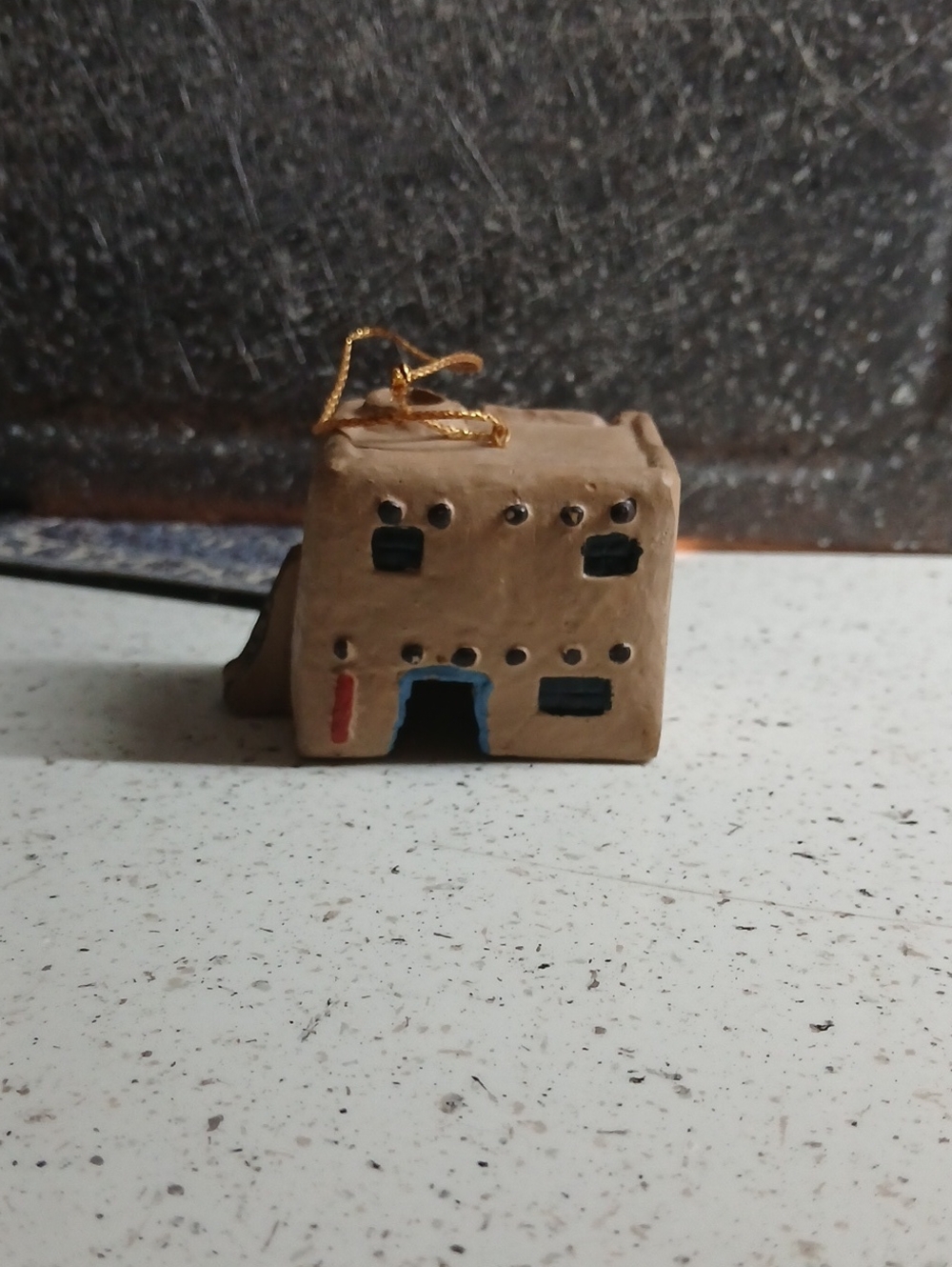 Handcrafted Small Brown Pueblo-Style Home Art Ornament